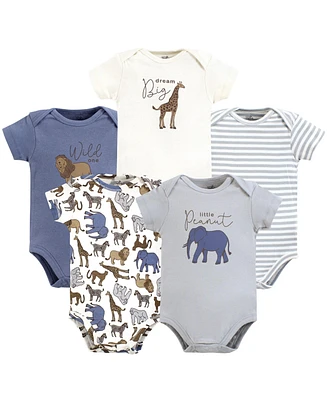Touched by Nature Baby Boys Cotton Bodysuits, Classic Safari, Preemie