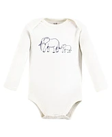 Touched by Nature Baby Boys Cotton Long-Sleeve Bodysuits, Blue Peanut, Preemie