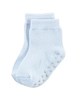 Touched by Nature Toddler Boys Cotton Socks with Non-Skid Gripper for Fall Resistance, Blue, 2-4