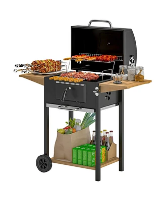 Outsunny Charcoal Bbq Grill with Adjustable Charcoal Pan Barbecue Grill