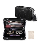Byootique Mini Suitcase Crossbody Bag Portable Hard Shell Aluminum Cosmetic Makeup Case with Adjustable Strap Travel Handbag for Artist,Red