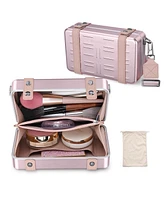 Byootique Mini Suitcase Crossbody Bag Portable Hard Shell Aluminum Cosmetic Makeup Case with Adjustable Strap Travel Handbag for Makeup Artist,Red