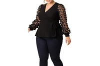 Kiyonna Plus Scattered Petals Long Sleeve Wrap Top
