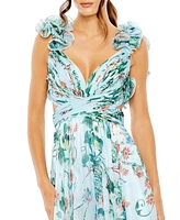 Mac Duggal Women's Chiffon Cut-Out Lace-Up Back Gown