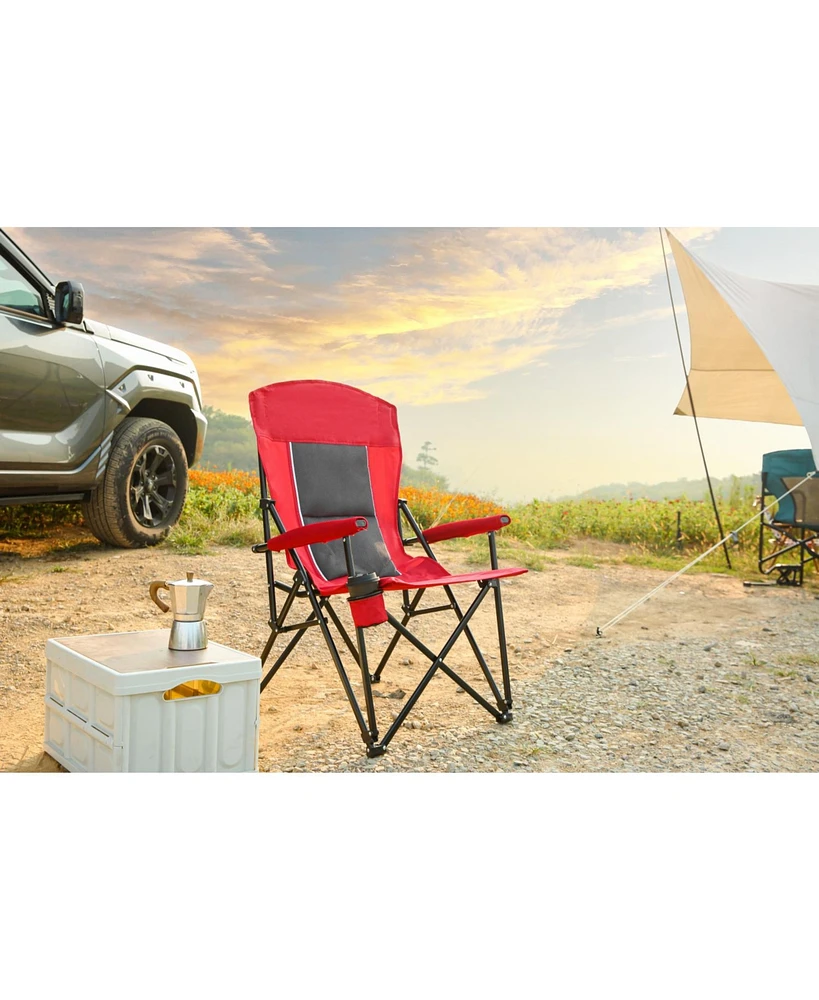 High-back, heavy-duty lawn chair, 250lbs, Portable, collapsible, Cup holder, Red