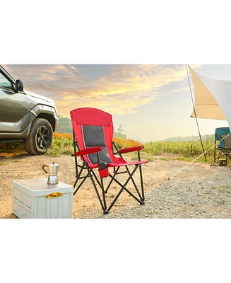 High-back, heavy-duty lawn chair, 250lbs, Portable, collapsible, Cup holder, Red