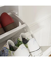 Wooden 3-door natural shoe cabinet, multi-purpose shoe rack with adjustable shelves,white