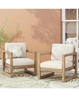 Acacia Patio Club Chair, Brown Wash, Beige Cushion, Waterproof