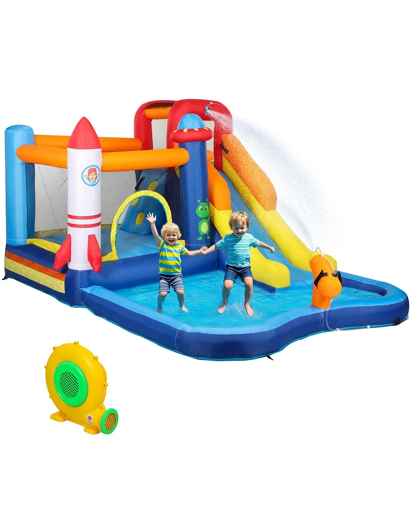 Qaba 5 in 1 Inflatable Bounce House Water Slide with 550W Blower