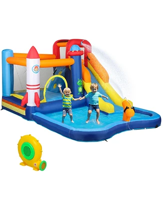 Qaba 5 in 1 Inflatable Bounce House Water Slide with 550W Blower