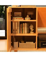 Wooden shoe cabinet with seat and backrest, versatile and beautiful rack with three cabinets