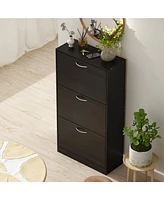 Wooden 3-door shoe cabinet, shutter door drawers