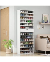 13-tier partition shoe cabinet with adjustable shelves, multifunctional storage, one drawer, spinner wheel design, four wheels, two with brakes, white