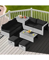 Gymax 8PCS Rattan Patio Space-Saving Furniture Set w/ Waterproof Cover & Cushions