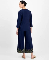 Jm Collection Womens Embroidered Top Capri Pants Exclusively At Macys