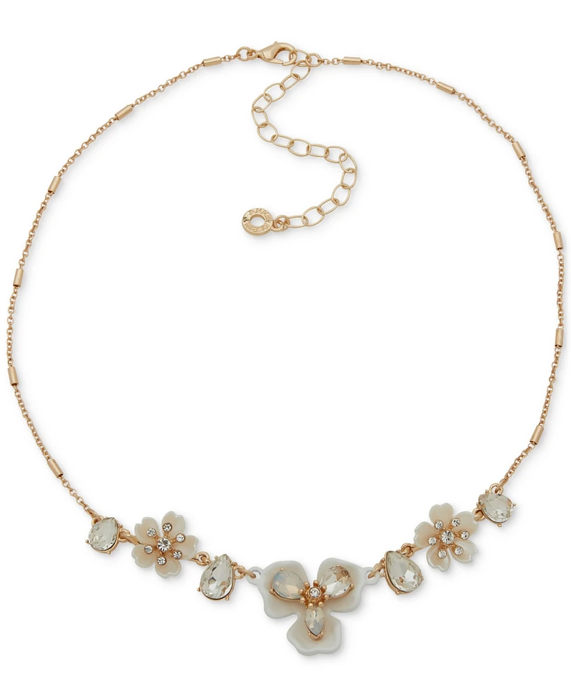 Anne Klein Gold-Tone Crystal Multi Flower Collar Necklace, 16" + 3" extender