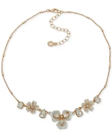 Anne Klein Gold-Tone Crystal Multi Flower Collar Necklace, 16" + 3" extender