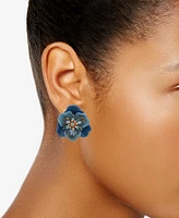 Anne Klein Gold-Tone Crystal Flower Clip-On Button Earrings