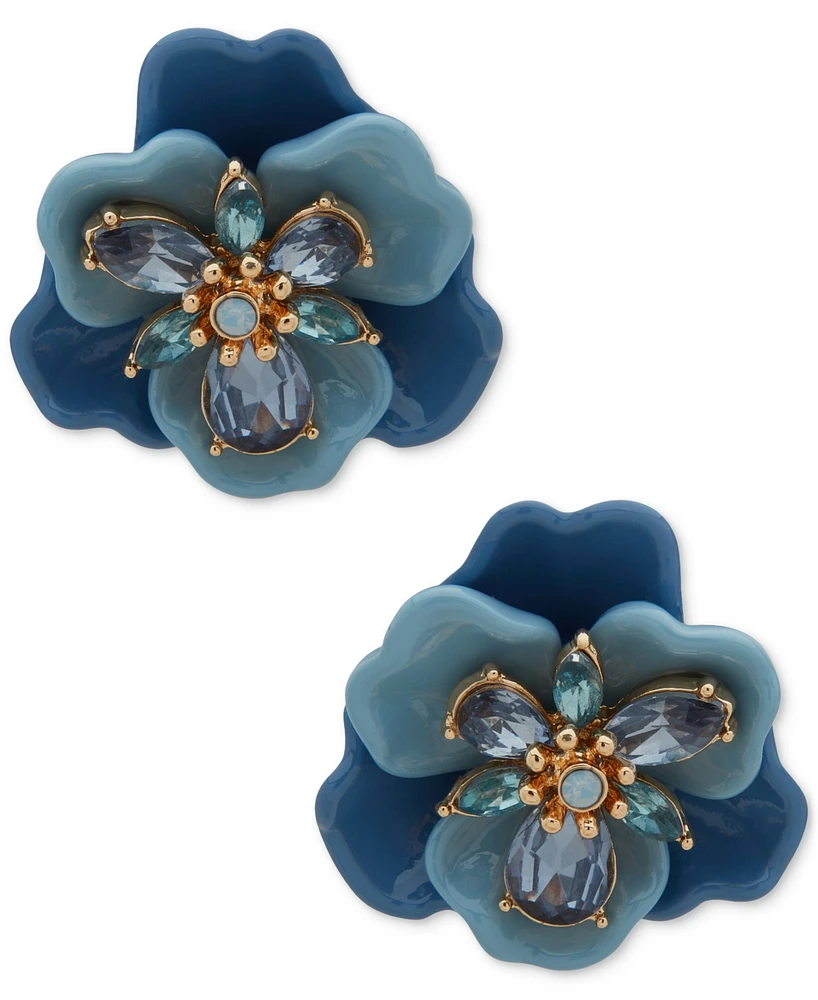 Anne Klein Gold-Tone Crystal Flower Button Statement Earrings