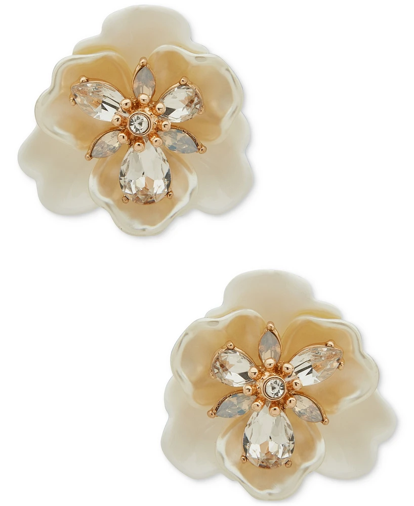 Anne Klein Gold-Tone Crystal Flower Button Statement Earrings
