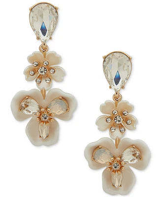 Anne Klein Gold-Tone Crystal & Stone Multi-Flower Drop Earrings