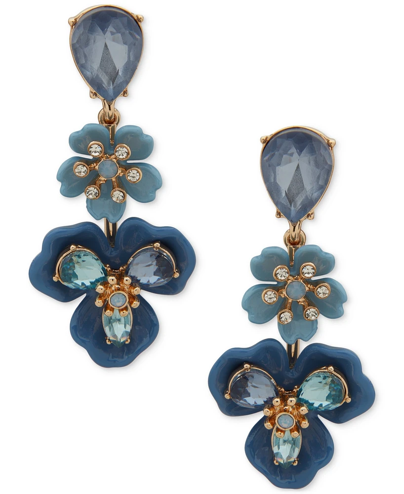 Anne Klein Gold-Tone Crystal & Stone Multi-Flower Drop Earrings