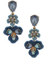 Anne Klein Gold-Tone Crystal & Stone Multi-Flower Drop Earrings