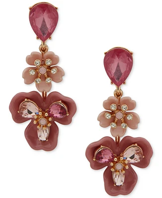 Anne Klein Gold-Tone Crystal & Stone Multi-Flower Drop Earrings