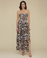 Avec Les Filles Women's Printed Smocked-Bodice Ruffle-Tiered Maxi Dress