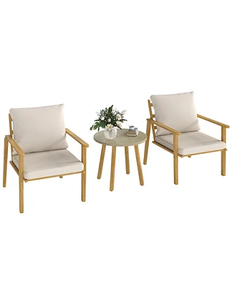 Outsunny 3 Piece Patio Set, Wood Effect Metal Bistro Set,