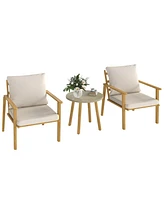 Outsunny 3 Piece Patio Set, Wood Effect Metal Bistro Set,