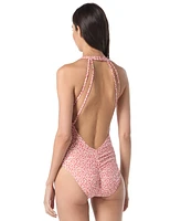 Vince Camuto Women's Leopard-Print Plunge One-Piece Swimsuit