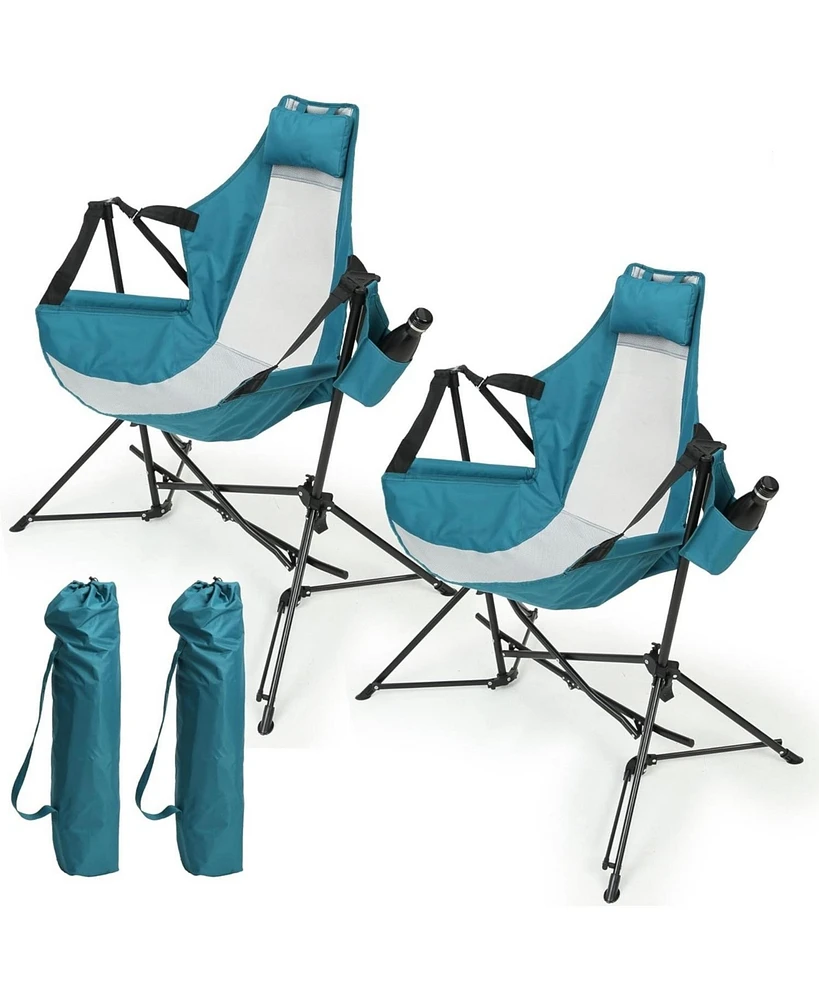 Blue portable folding rocking chairs (2pcs) for camping/lawn