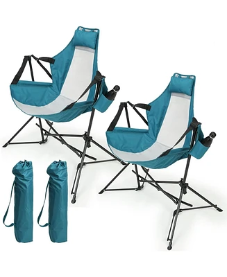 Blue portable folding rocking chairs (2pcs) for camping/lawn