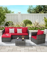 3-Piece Patio Set, Woven L-Shaped Sectional, Sofa, Lounger & Coffee Table
