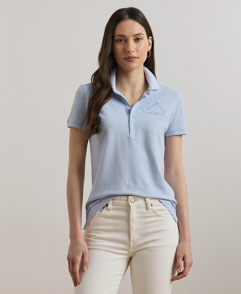 Lauren Ralph Women's Floral-Logo Cotton Pique Polo Shirt