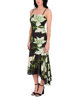 Siena Women's Printed Stretch-Mesh Asymmetric Midi Dress