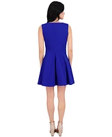 kensie Women's Floral-Button Fit & Flare Mini Dress