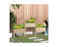 Set of 3 Wooden Elevated Planter Raised Garden Beds for Outdoor Gardening