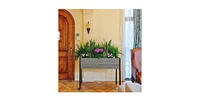Mobile Elevated Gray and Black Wood Metal Raised Garden Planter Bed with Wheels