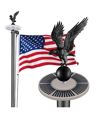 Yescom Bravery 20' Aluminum 13Gauge Sectional Flag Pole Kit w/ Solar Powered Light Us Flag Eagle Topper for Outside House Outdoor