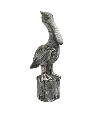 22-Inch Pelican's Perch Outdoor Garden Statue - Outside Nautical Yard Decor - Polystone Ocean and Beach Bird Animal Backyard and Lawn Ornament