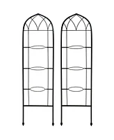 Steel 2-Piece Arched Garden Trellis for Climbing Plants with 3 Folding Flowerpot Supports