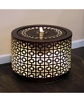 Metal Cylinder Bubbler Outdoor Water Fountain - 14.25-Inch - Features Led Lights and Repeating Squares Pattern