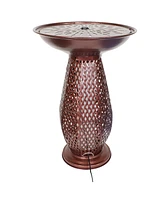 Outdoor Bird Bath Water Fountain with Metal Crosshatch Design - 28.5-Inch - Includes Led Lights