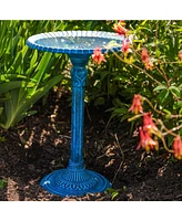 Art Deco Sunburst Metal Bird Bath with Uv-Resistant Finish - Cast Aluminum - Blue Patina - 14-Inch
