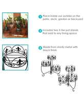 3-Tiered Plant Stand for Indoor or Outdoor Use - Metal Flowerpot Holder - 22" - Set of Two - Black