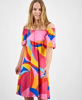 Robbie Bee Women's Mod Print Flutter-Sleeve Shift Dress