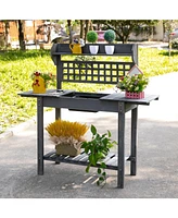 Outdoor Wood Potting Bench Expandable Top with Food Grade Plastic Sink