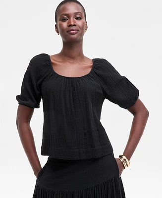 On 34th Women's Cotton Gauze Scoop-Neck Top, Exclusively at Macy's
